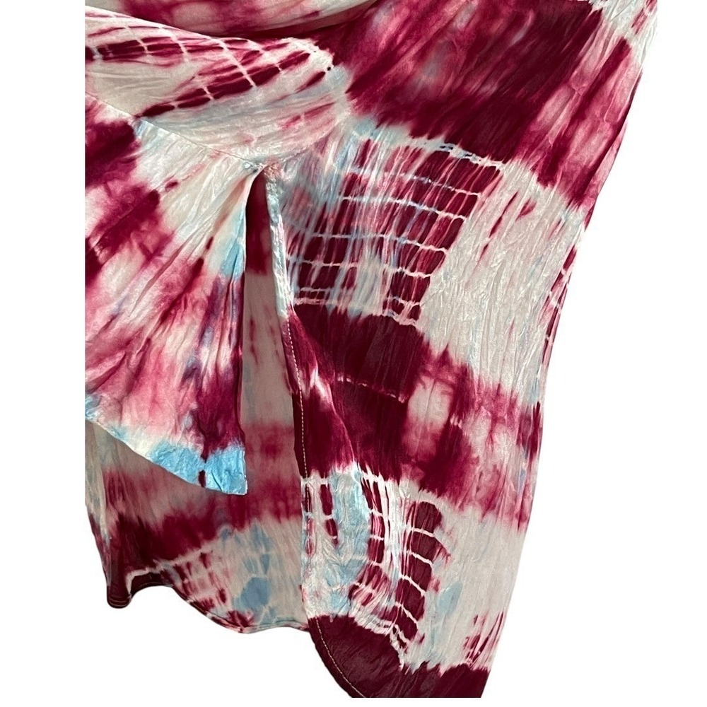 Sandro Silk Tie Dye Ruffle Blouse Womens 3 L Burgundy White Sleeveless Excellent - Picture 15 of 16